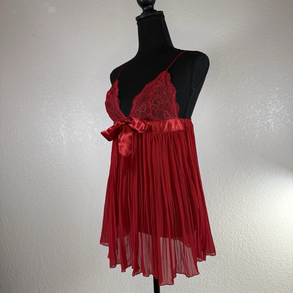 Victoria's Secret Red Lace Babydoll Nightie Lingerie Sheer Gown Sz Médium